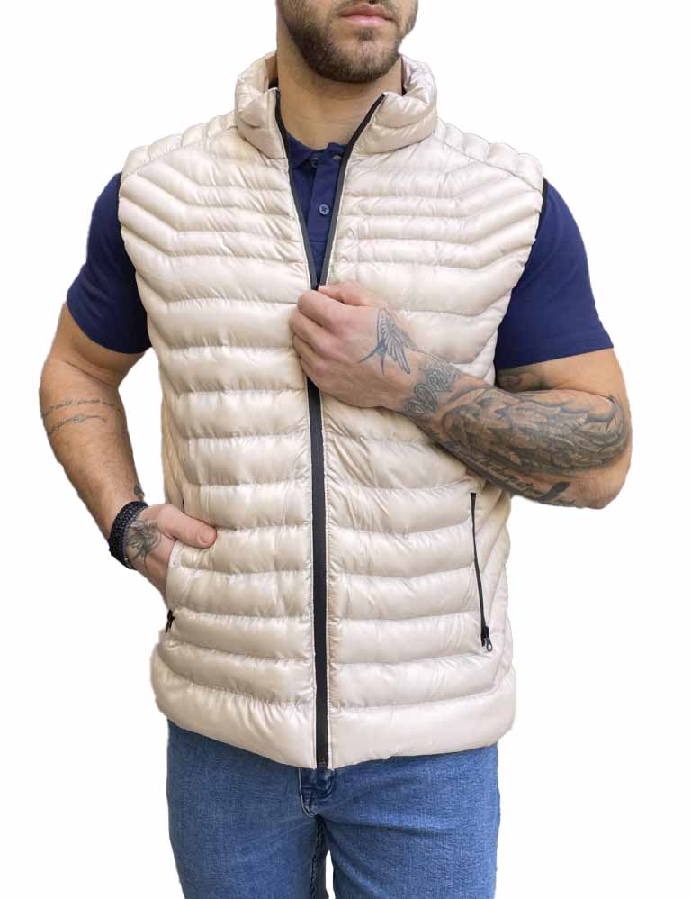 Ανδρικό μπεζ αμάνικο μπουφάν καπιτονέ 3417B φωτογραφία